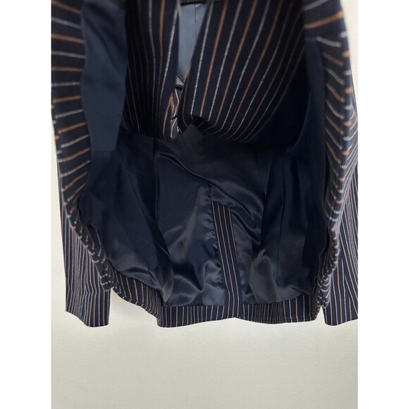 Derek Lam 10 Crosby Power Stripe Blazer Pleated Navy Blue Yellow Structured Sz 8 - Picture 5 of 14